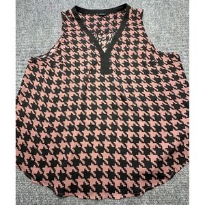 Torrid Sleeveless Blouse Womens‎ 3 Pink Black Houndstooth V Neck Top Polyester